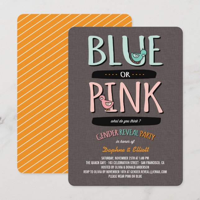 Cute Ducks Pink or Blue Baby Gender Reveal Party Invitation (Front/Back)