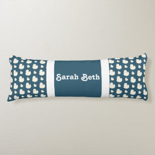 Cute Ducks, Slate Blue & White, Add your name Body Cushion