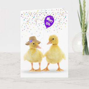Cute Ducks With 12th Birthday Balloon Card