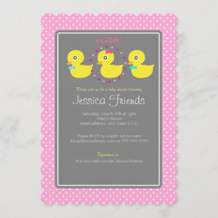 Cute ducky girl baby shower invitation
