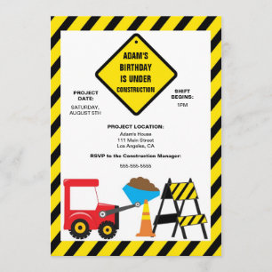 Cute Dump Construction Birthday Party Invite