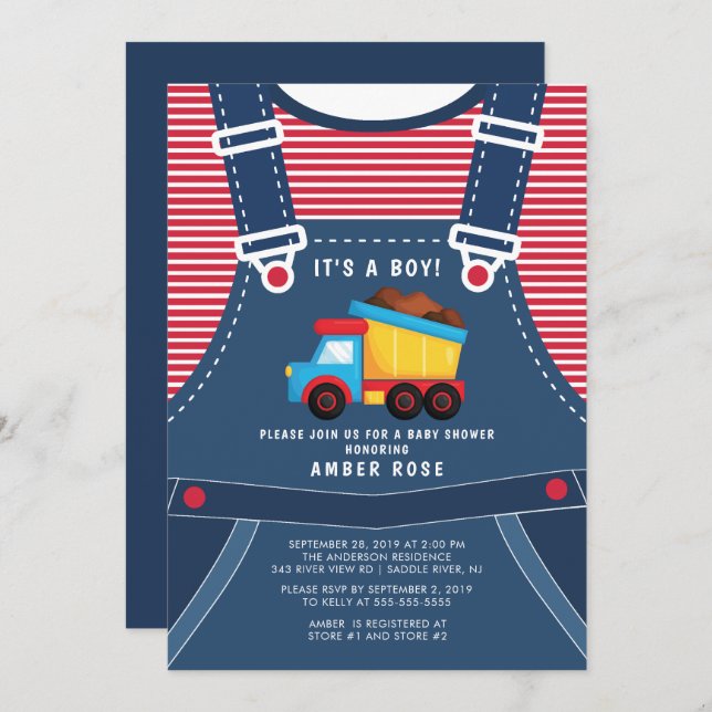 Cute Dump Truck Baby Shower Invitation (Front/Back)