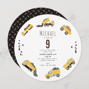 Cute Dump Trucks Construction Cicle Birthday Invitation