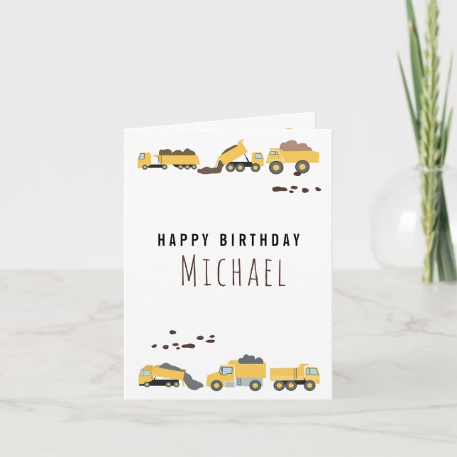 Cute Dump Trucks Construction Trucks Birthday Card (Front)