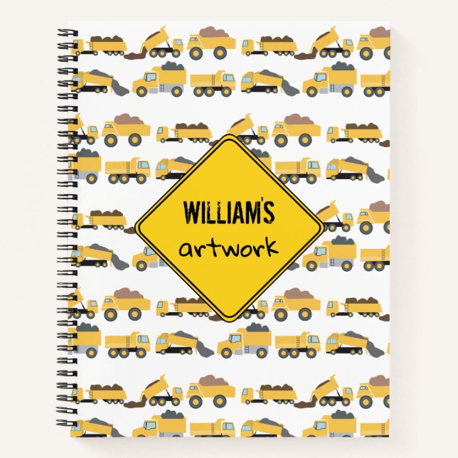 Cute Dump Trucks Construction Trucks Kids Artwork Notebook (Front)