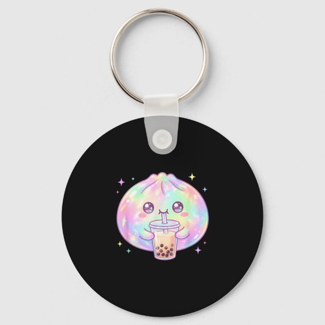 Cute dumpling drinking boba tea kawaii bubble tea key ring (Front)