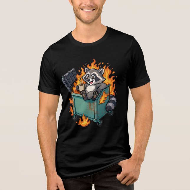 Cute Dumpster Racoon Drinking Coffee  Tri-Blend Shirt (Front)