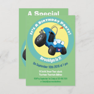 Cute dune buggy off road vehicle cartoon invitatio invitation
