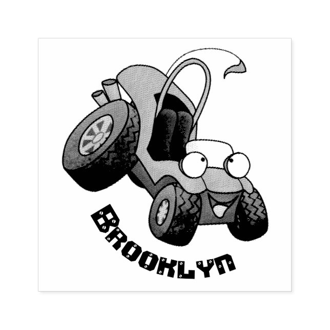 Cute dune buggy off road vehicle cartoon rubber stamp (Imprint)