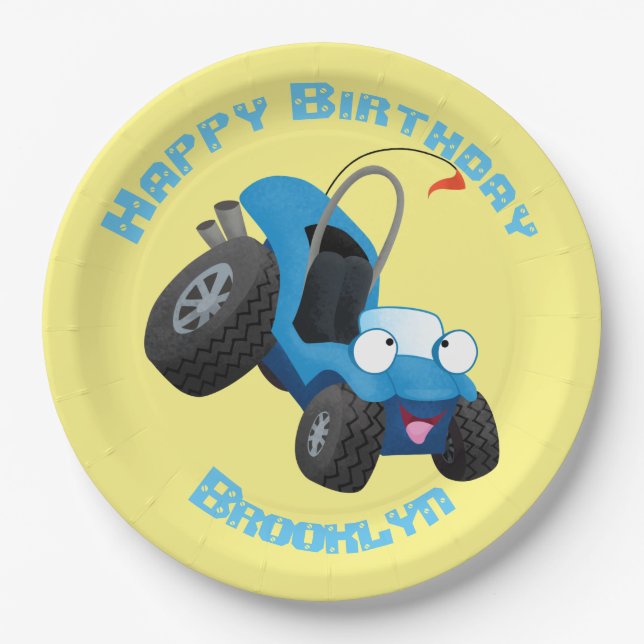 Cute dune buggy vehicle cartoon personalised paper plate (Front)