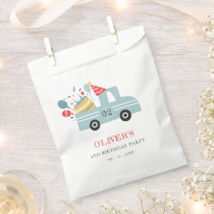 Cute Dusky Blue Any Age Birthday Party Cake Truck Favour Bag