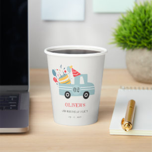 Cute Dusky Blue Any Age Birthday Party Cake Truck Paper Cups