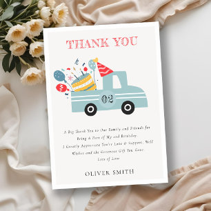 Cute Dusky Blue Any Age Birthday Party Cake Truck Thank You Card