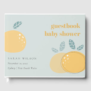 Cute Dusky Blue Lemon Fruity Bold Baby Shower Guest Book