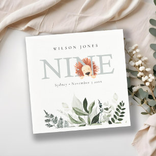 Cute Dusky Blue Lion Foliage 9th Ninth Birthday Napkin