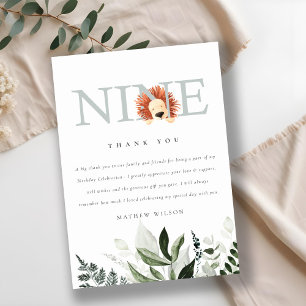 Cute Dusky Blue Lion Foliage 9th Ninth Birthday Thank You Card