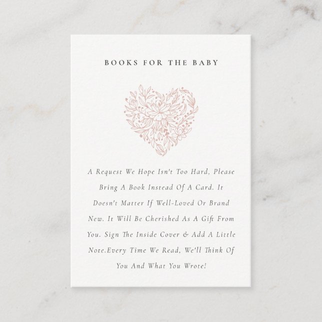 Cute Dusky Blush Flora Heart Books for Baby Shower Enclosure Card (Front)