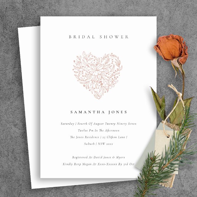 Cute Dusky Blush Floral Heart Bridal Shower Invite (Creator Uploaded)