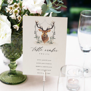 Cute Dusky Deer Floral Crest Wedding Seating Table Number