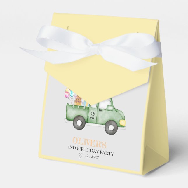 Cute Dusky Green Any Age Birthday Party Favour Box (Front Side)