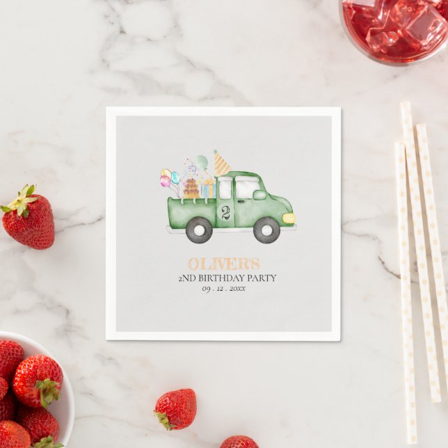 Cute Dusky Green Any Age Birthday Party Napkin (Insitu)