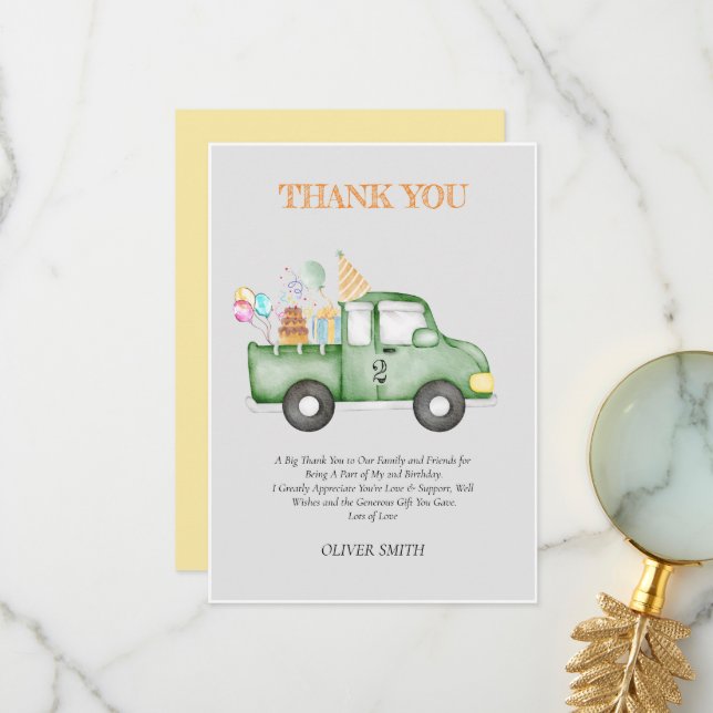 Cute Dusky Green Any Age Birthday Party Thank You Card (Front/Back In Situ)