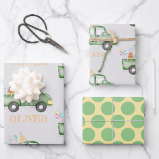 Cute Dusky Green Any Age Birthday Party Wrapping Paper Sheet