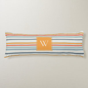 Cute Dusky Orange Blue Ochre Striped Pattern Body Cushion