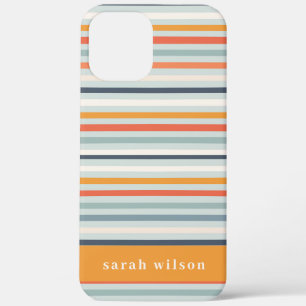 Cute Dusky Orange Blue Ochre Striped Pattern iPhone 12 Pro Max Case