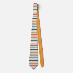 Cute Dusky Orange Blue Ochre Striped Pattern Tie