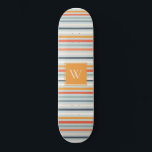 Cute Dusky Orange Blue Striped Pattern Monogram Skateboard<br><div class="desc">If you need any further customisation please feel free to message me on yellowfebstudio@gmail.com.</div>