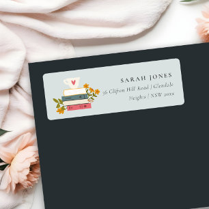Cute Dusky Stacked Storybooks Floral Address Return Address Label