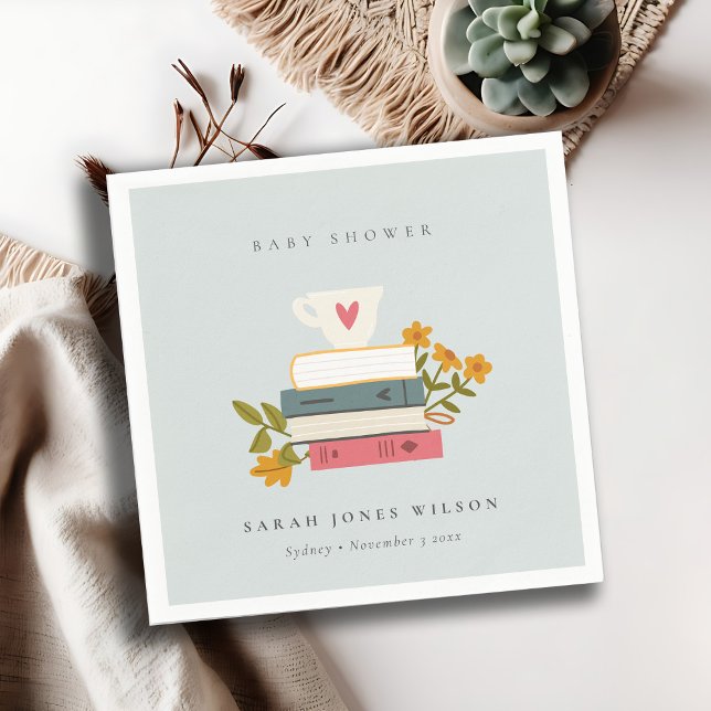 Cute Dusky Stacked Storybooks Floral Baby Shower Napkin (Creator Uploaded)