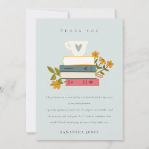 Cute Dusky Stacked Storybooks Floral Baby Shower Thank You Card