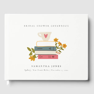 Cute Dusky Stacked Storybooks Floral Bridal Shower Guest Book