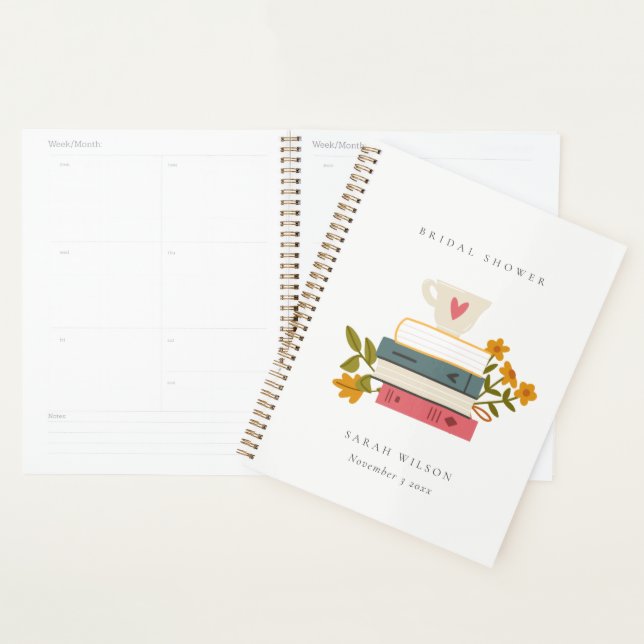 Cute Dusky Stacked Storybooks Floral Bridal Shower Planner (Display)