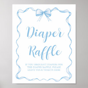 Cute Dusty Blue Bow Boy Baby Shower Diaper Raffle Poster