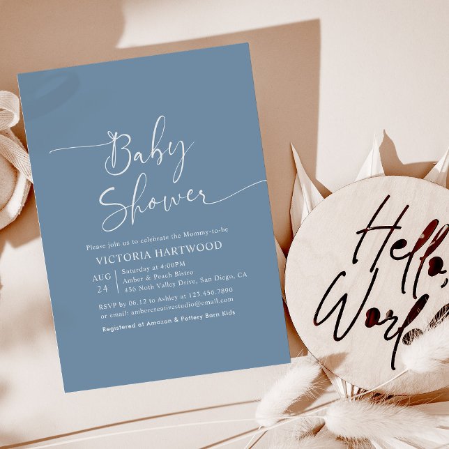 Cute Dusty Blue Boy Baby Shower Invitation (Creator Uploaded)