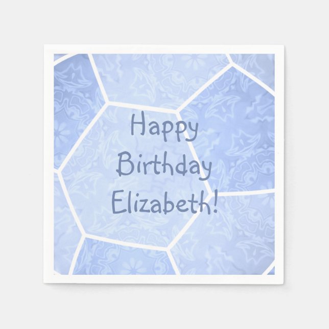 cute dusty blue girly soccer birthday party napkin (Front)