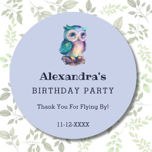 Cute Dusty Blue Owl Kids Birthday Thank You   Classic Round Sticker