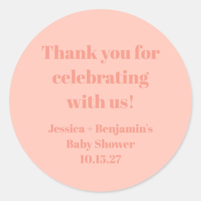 Cute Dusty Peach Baby Shower Custom Thank You Classic Round Sticker (Front)