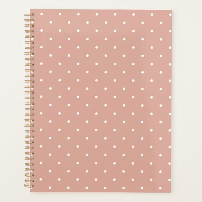Cute dusty pink polka dot pattern girly elegant planner (Front)