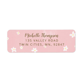 Cute Dusty Pink Sweet Daisies Girly Script Return Address Label