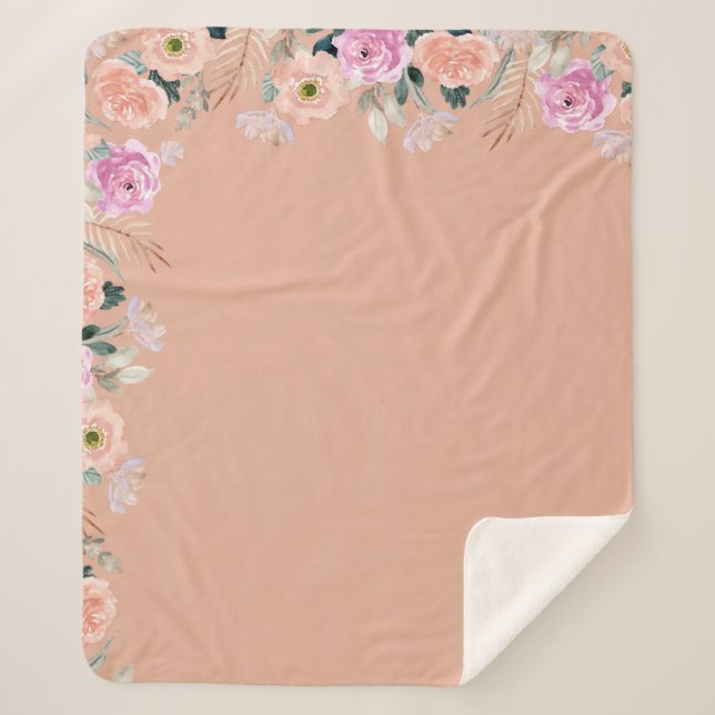 Cute Dusty Rose floral  Sherpa Blanket (Front)