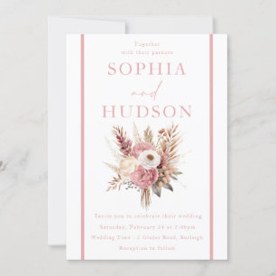 Cute Dusty Rose & Pink Boho Floral Wedding Invitation