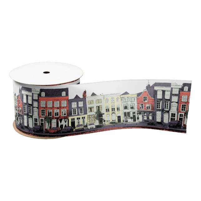 Cute Dutch town houses Satin Ribbon (Spool)