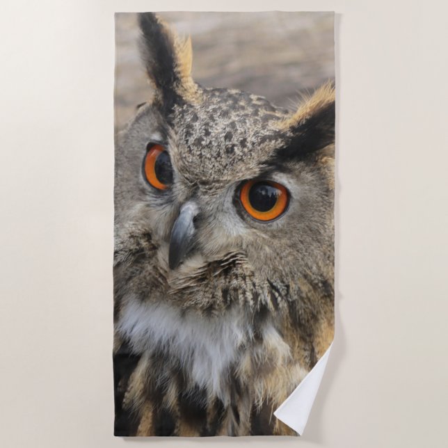 Cute eagle owl beach towel (Front)