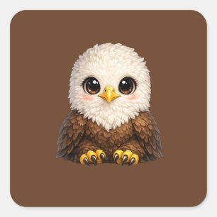 Cute Eagle with Big Eyes Happy Woodland Animal Square Sticker