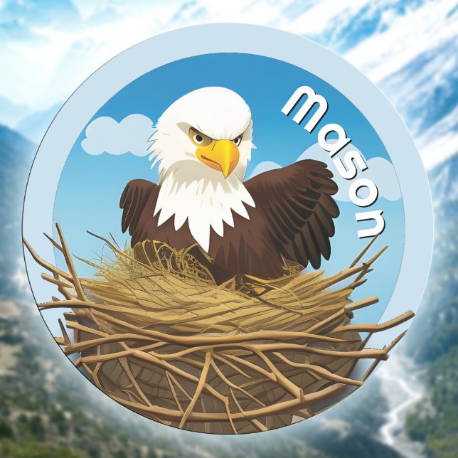 Cute Eagle's Nest Kids Name Wildlife Animal Nature Classic Round Sticker (Creator Uploaded)