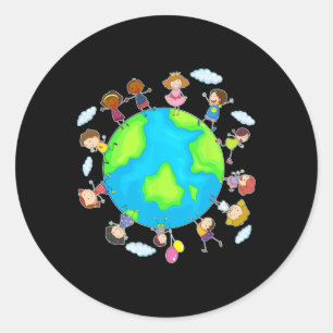 Cute Earth Day 2025 Save Environment Children Arou Classic Round Sticker